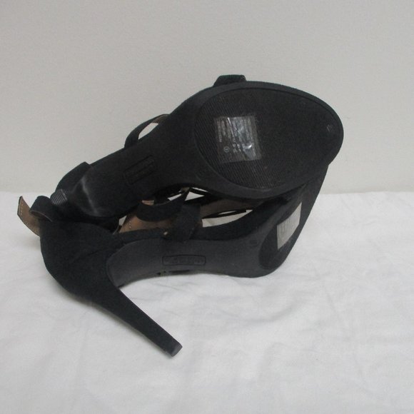 Christian Siriano Fringed Ankle Strap Statement Heels sz 8 Black Peep-Toe - Picture 7 of 9